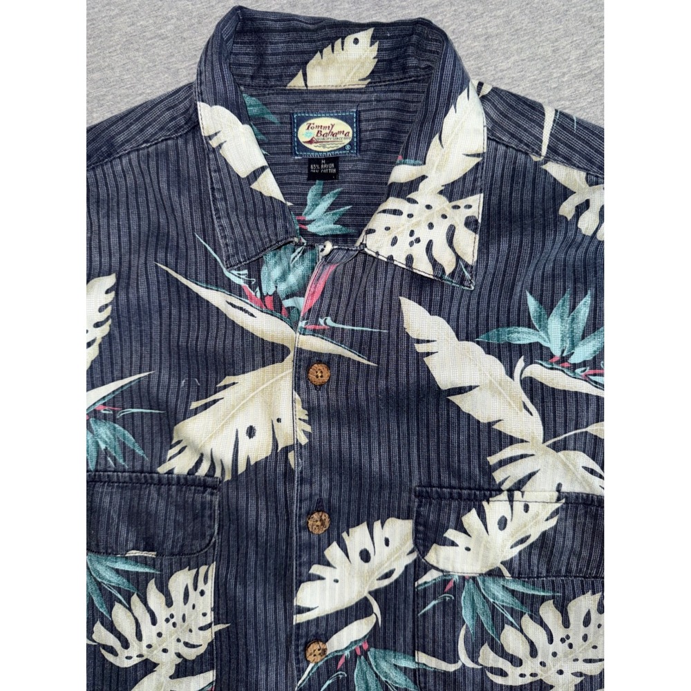 Tommy Bahama Mens Tropical Navy Blue Pinstripe Shirt Size Medium Luxurious Feel